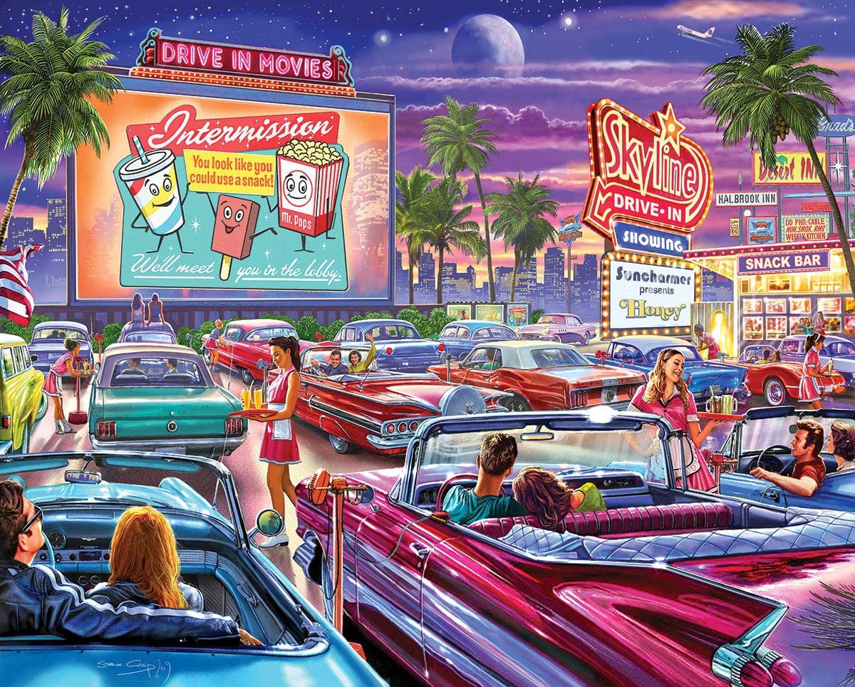 White Mountain 1000 Piece Jigsaw Puzzle 1950s Movie Night, Drive-in Movies