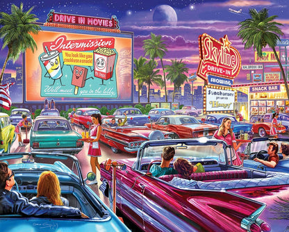 White Mountain 1000 Piece Jigsaw Puzzle 1950s Movie Night, Drive-in Movies