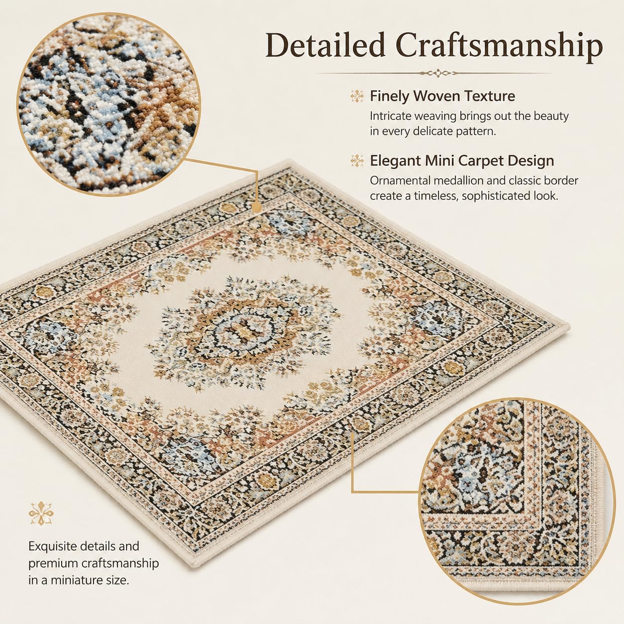 1/12 Scale Miniature Silk Woven Rug, 10 x 15cm Home Decor Accessory