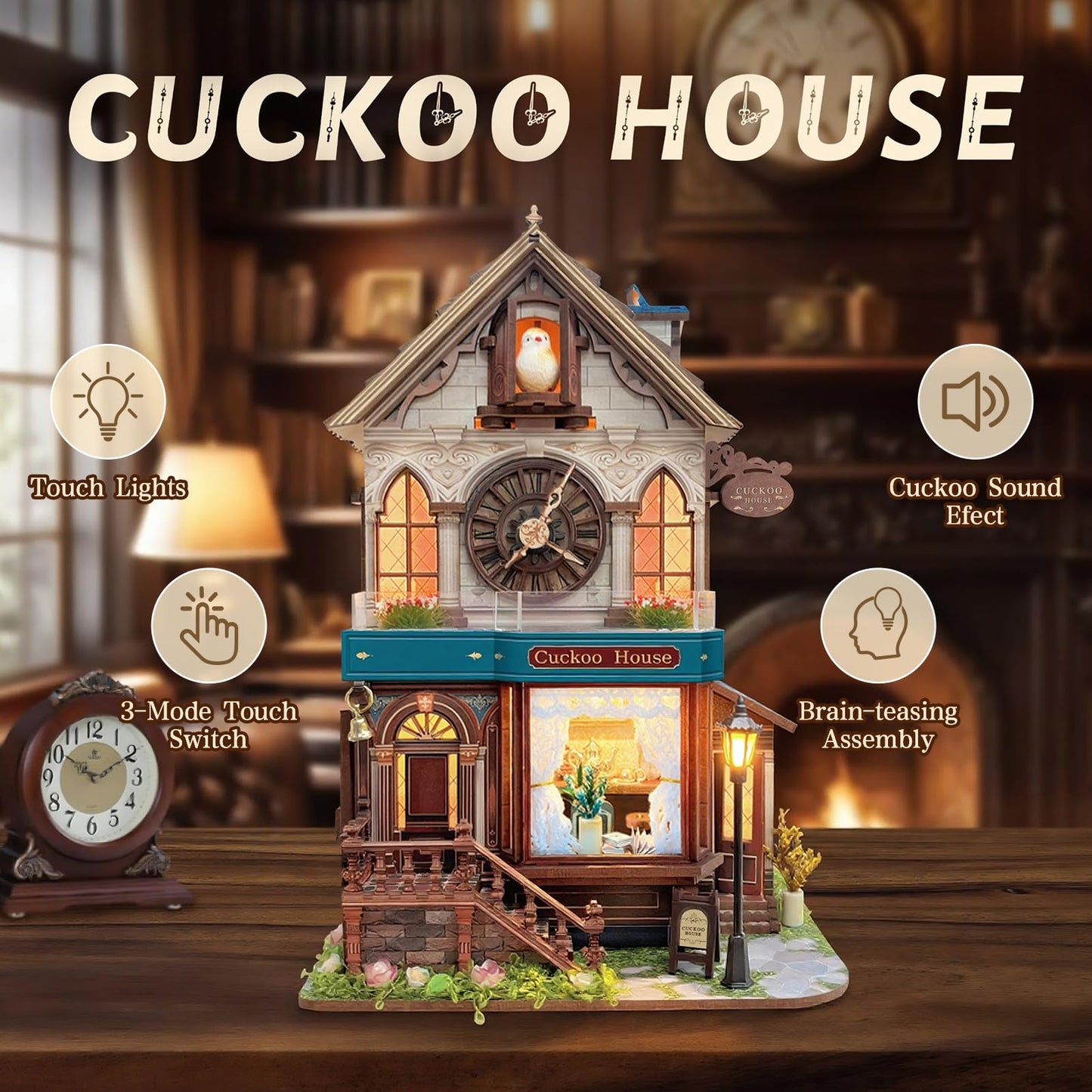 UFLJPKS Book Nook Kit for Adults and Teens, DIY Miniature House Kit with Led Light, 3D Wooden Puzzles for Adults, Wood Gifts for Family
