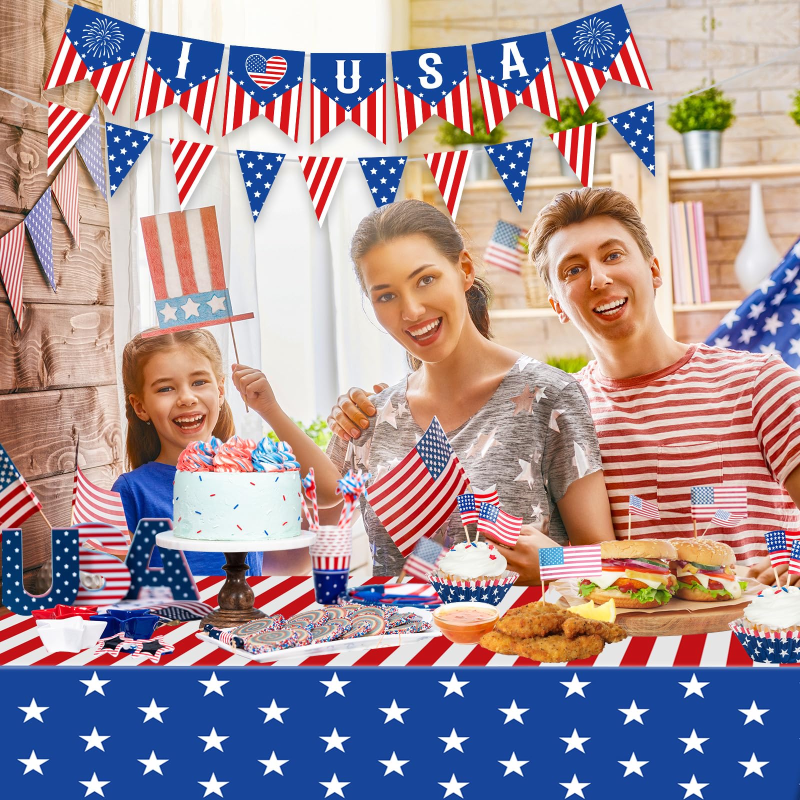2 Pack 4th of July Tablecloth - Patriotic American Flag Table Cloth, Plastic Disposable Rectangle USA Star Stripe Table Cover for Memorial day Fourth