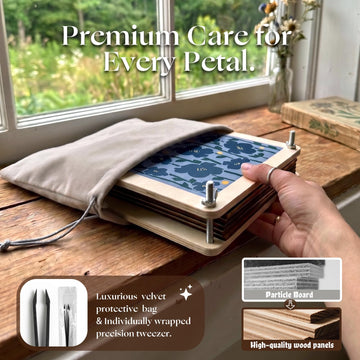 Fuwuu Flower Press Kit 7.1" - Medium Wooden Plant Pressing Book for DIY Art, Blue Camellia Design 6-Layer Leaf Flower Preservation Kit for Adults
