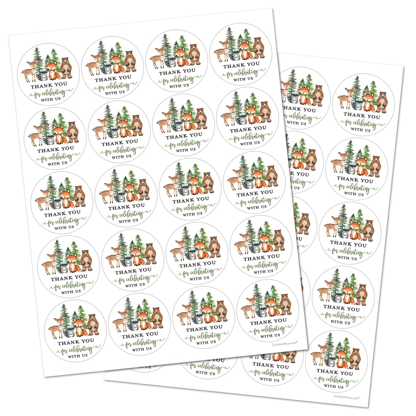 2"" Round Woodland Animals Thank You Favor?Stickers (40 Labels) (Pine Trees)