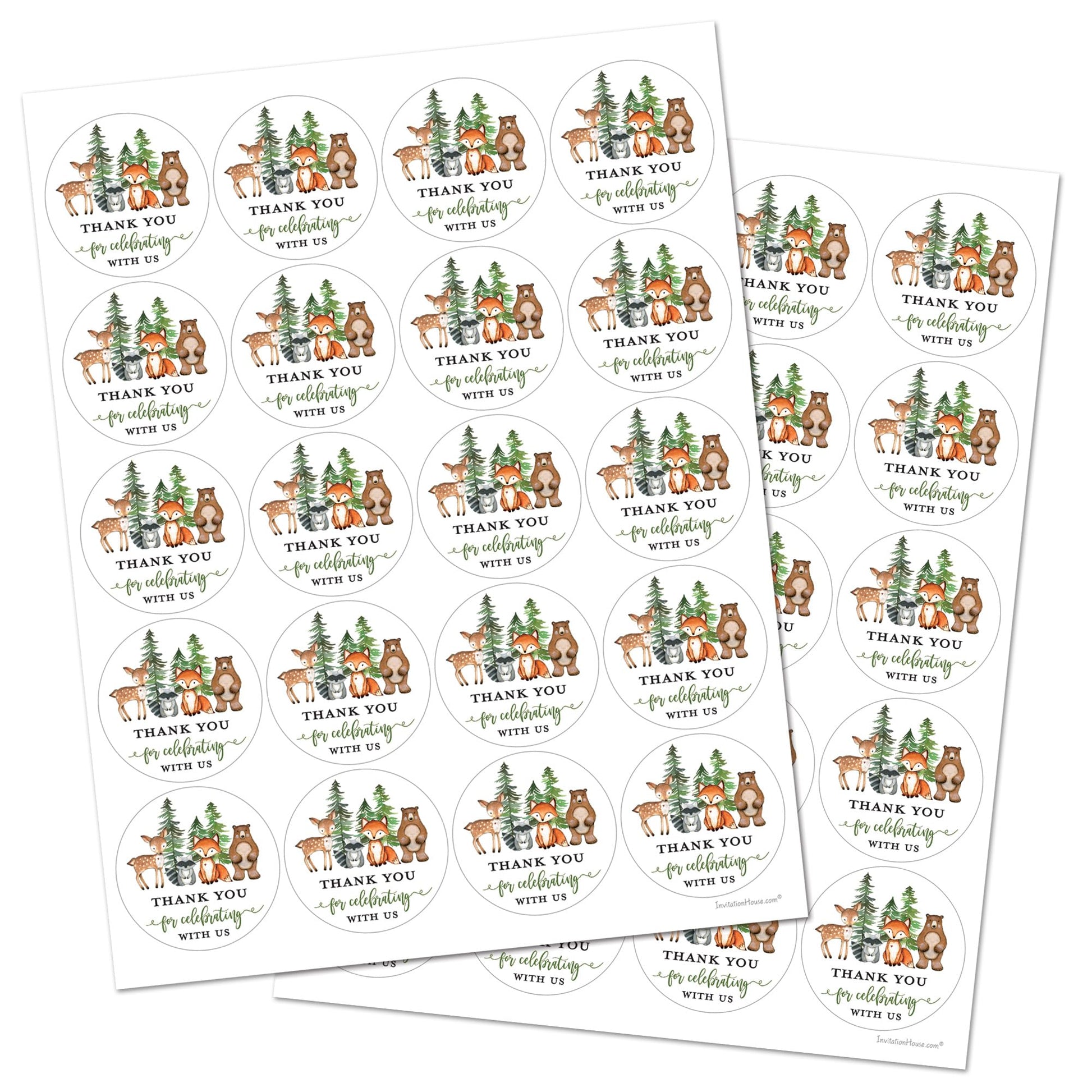 2"" Round Woodland Animals Thank You Favor?Stickers (40 Labels) (Pine Trees)