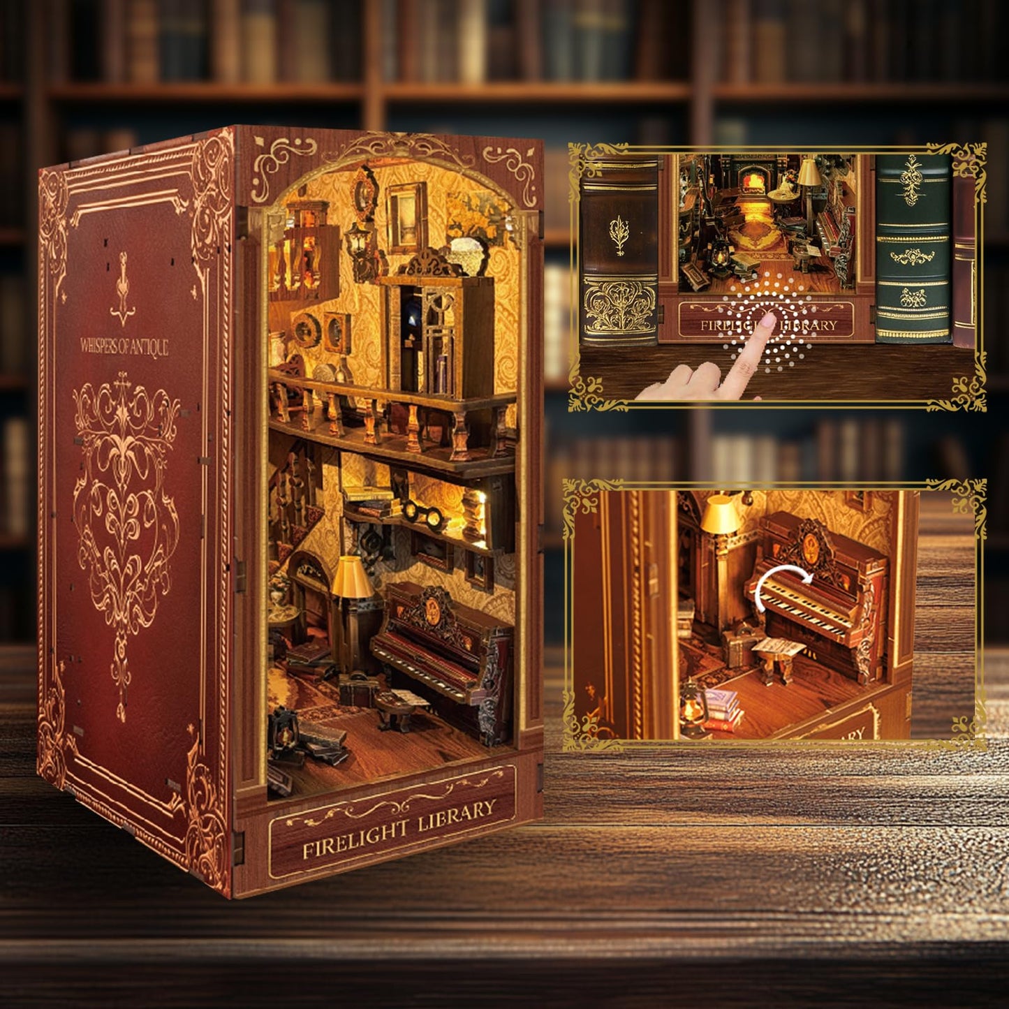 Firelight Library Book Nook, DIY Miniature House Puzzle for Magical Home Decor, 3D Bookshelf Decor for Adults and Beginners