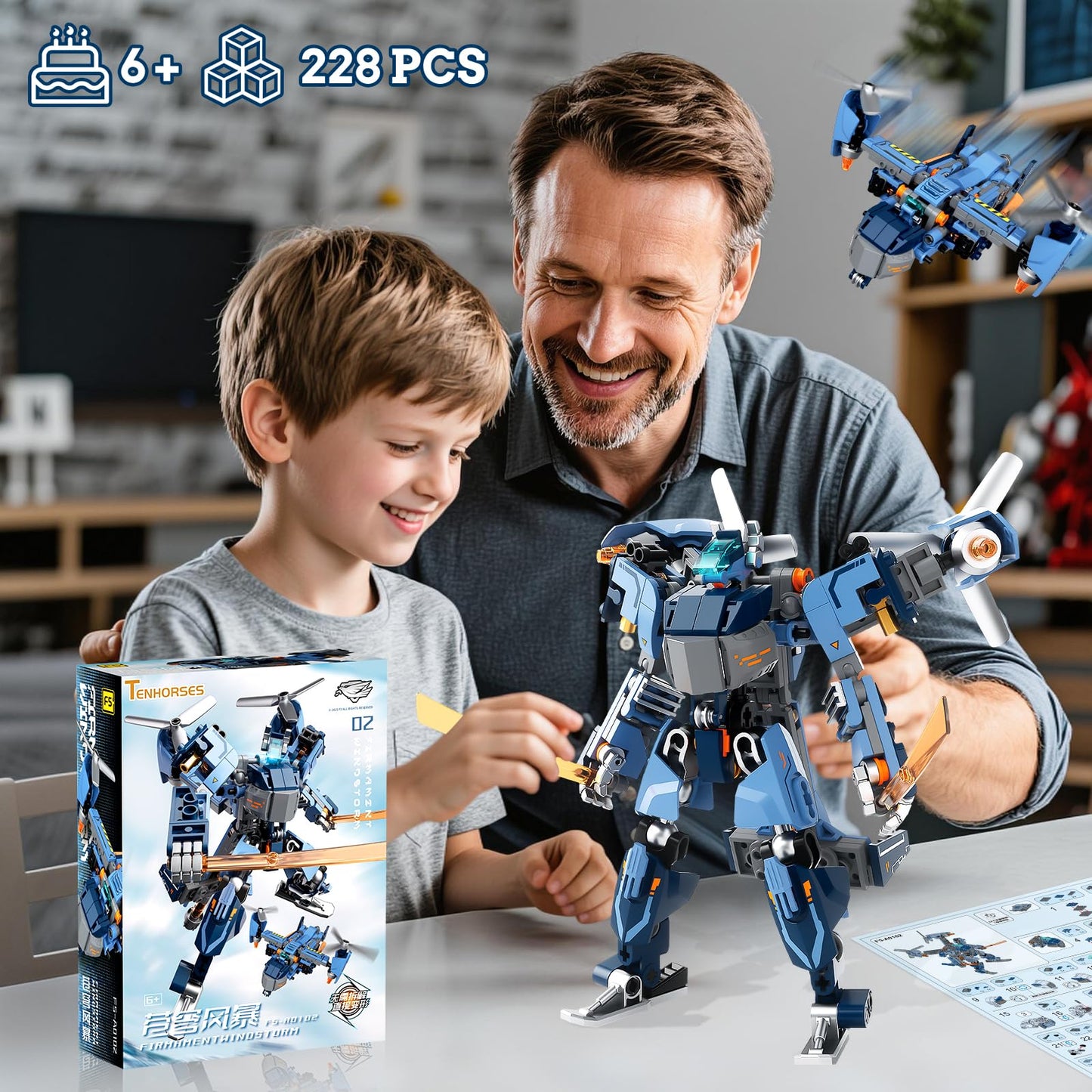 Tenhorses 2-in-1 Transformable Mech Building Set, Switch Between Warrior Robot and Fighter Jet Model Kits Without Disassembly, Ideal Christmas