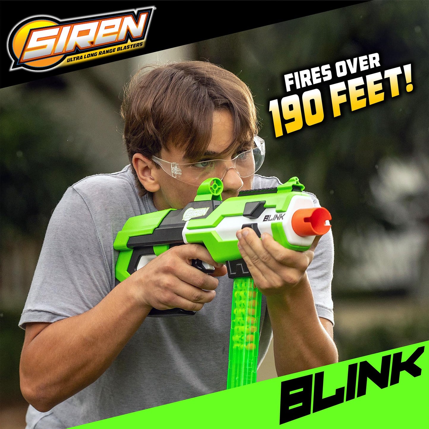 Siren Blasters Blink Motorized Rapid-Fire Ultra Long Range Foam Dart Blaster, Single Shot, Burst or Fully Auto Flywheel Launcher,190 Ft Range, 200