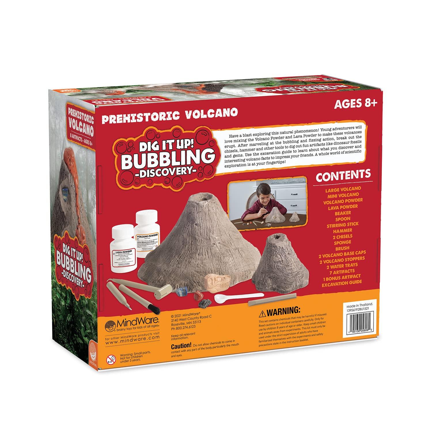 MindWare Dig It Up! Bubbling Discovery: Prehistoric Volcano Fossil Dig Kit - Make the Volcano Erupt and Then Excavate 7 Artifacts - Educational