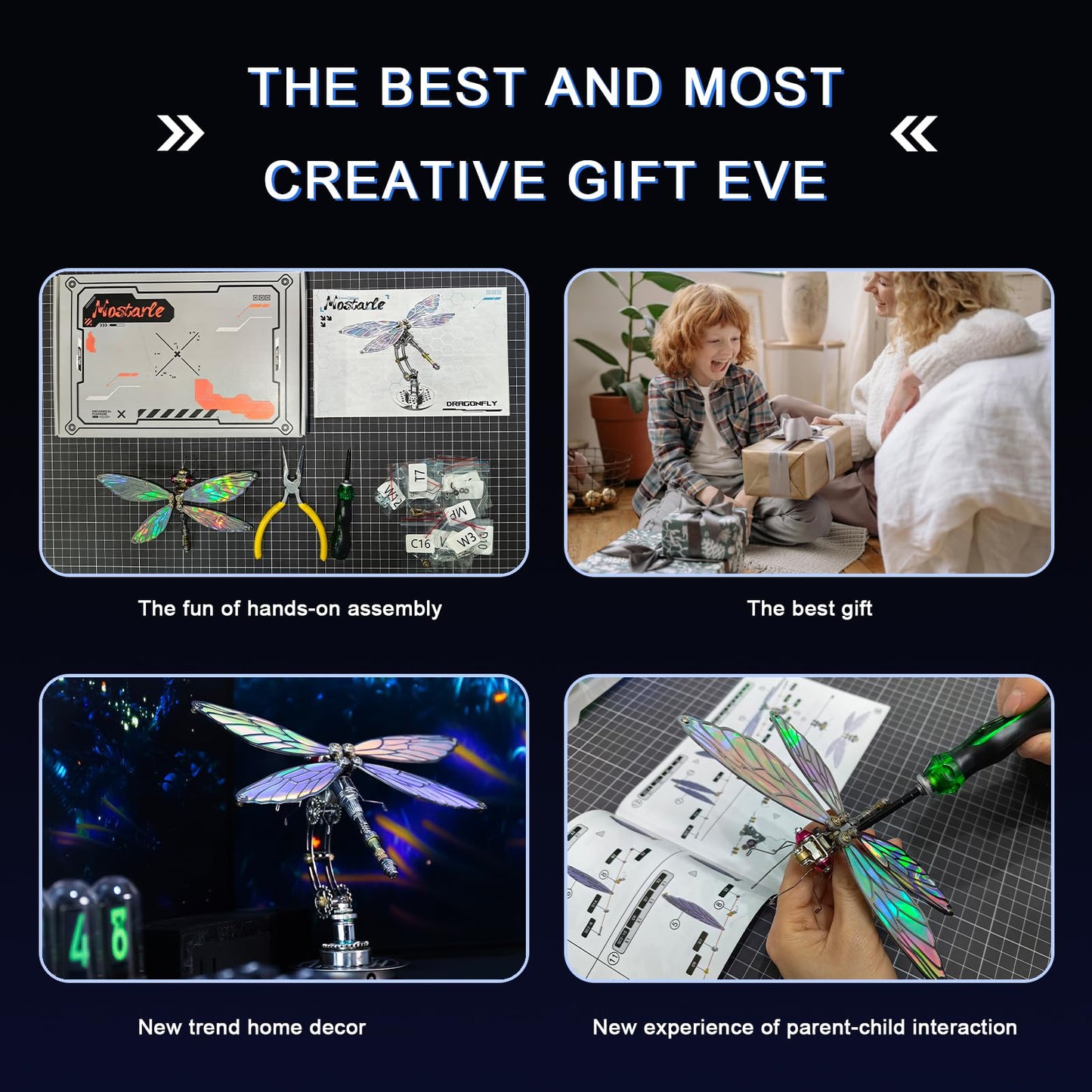 Arcynix Mostarle Cyberpunk Dragonfly 3D Metal Puzzle, DIY Mechanical Model Kit for Teens & Adults, Color-Shifting Electroplated Wings, Adjustable