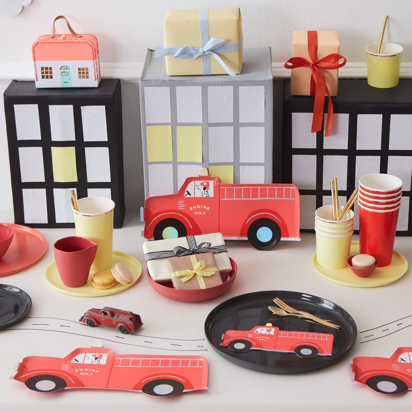 Meri Meri Fire Truck Napkins (Pack of 16), Thick & Absorbent 3-Ply Paper Napkins, Disposable