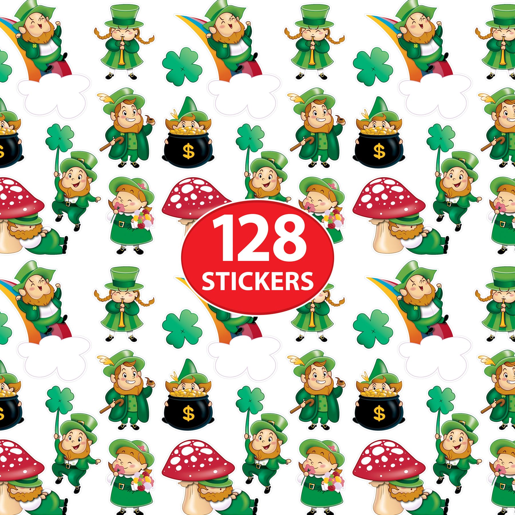 Beistle Leprechaun and Shamrock Stickers - 16 Sheets, 128 Cute Letter Seals in Green, Lucky Irish Decorations, St. Patrick's Day Handouts for Crafts