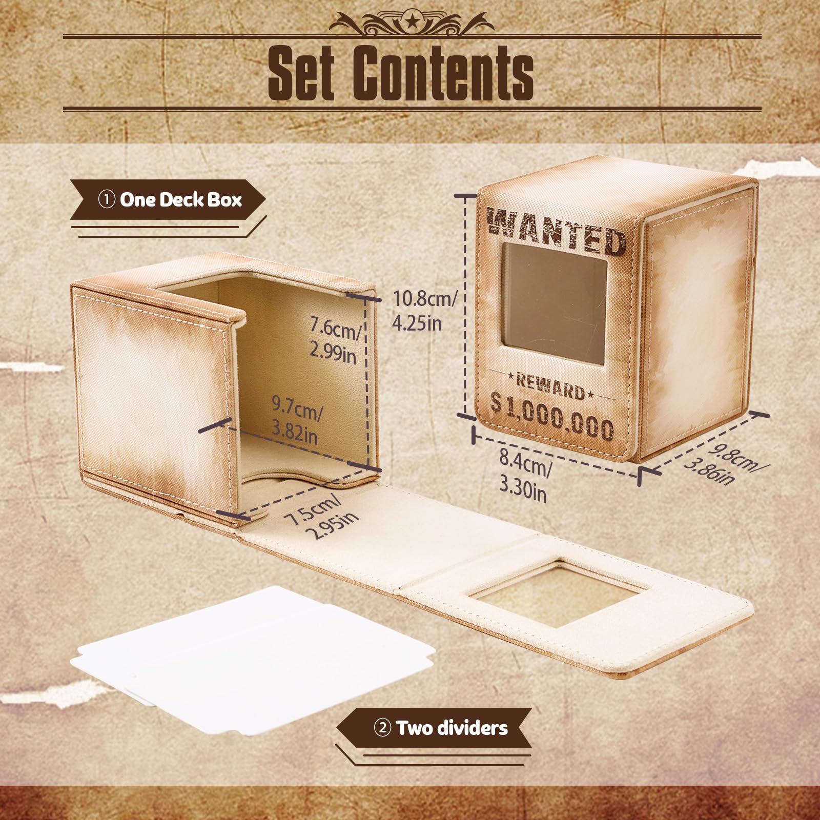 Venssu Wanted Poster Themed Deck Box with Commander Display, MTG Card Deck Case Fit 120 Single Sleeved Cards, PU Leather Magnetic Card Storage Box