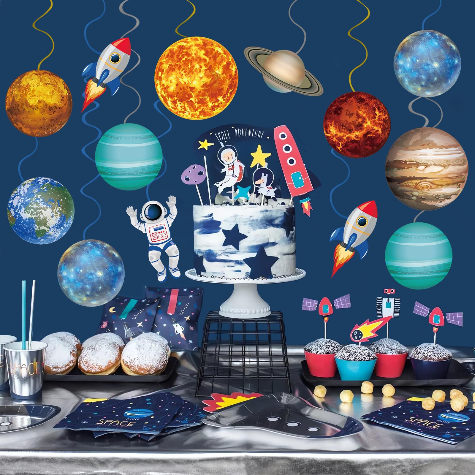 40Pcs Solar System Hanging Swirl Decorations, Outer Space Party Ceiling Hanging Swirls Space Themed Party Swirls Streamers for Space Themed Birthday