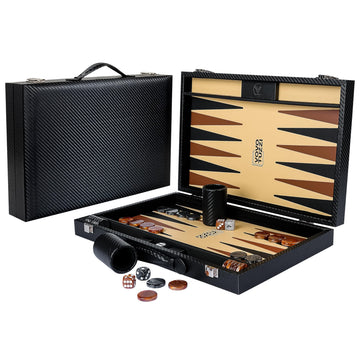 Vovotuzzi 15 Inch Backgammon Set for Adults, Premium Carbon Fiber PU Leather Foldable Backgammon Board Game, Portable Travel Classic Board Game