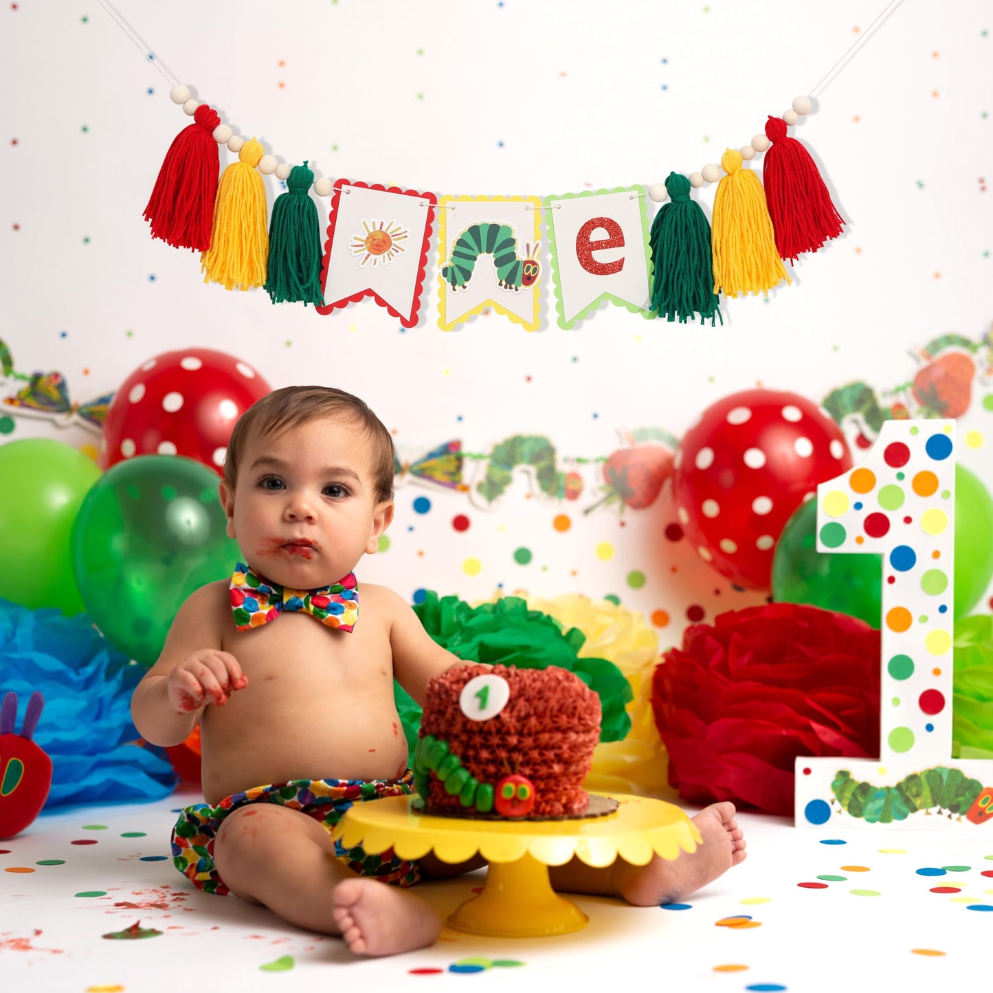Hungry Caterpillar One High Chair Banner - Fruit Theme Decorations? 1st Birthday, Kindergarten Decorations Banner, One Year Old Party Background Photo