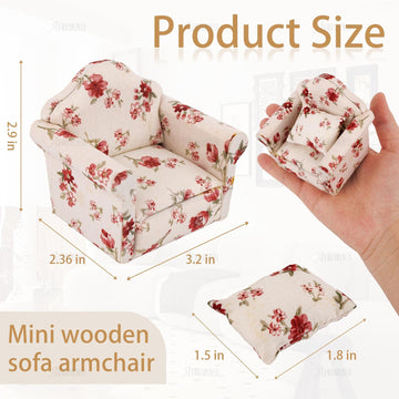 AUEAR, 1:12 Mini Wooden Sofa Arm Chair Furniture for Living Room