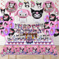 HANISNA 52PCS Kuromi Birthday Party Supplies, Party Decorations Set Include Banner, Balloons, Hanging Swirls, Cake Cupcake Toppers, Tablecloth