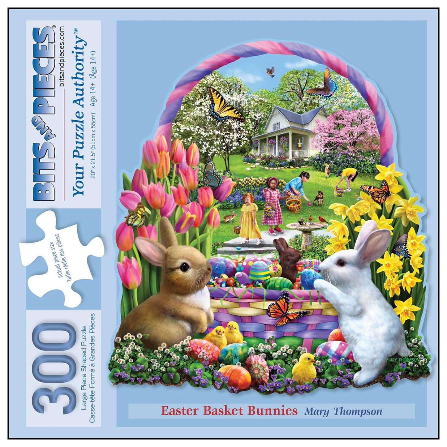 Bits and Pieces 300 Piece Puzzles for Adults, Easter Basket Bunnies 300 Large Pieces 20" x 21" Jigsaw Puzzles - Easter Egg Hunt - Random Die Cut