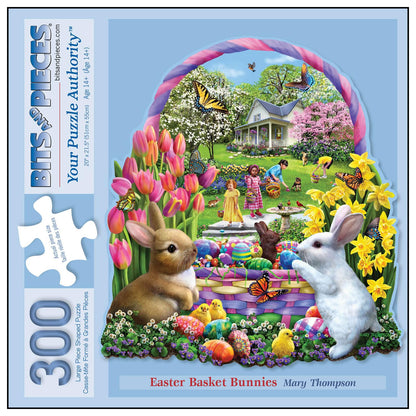 Bits and Pieces 300 Piece Puzzles for Adults, Easter Basket Bunnies 300 Large Pieces 20" x 21" Jigsaw Puzzles - Easter Egg Hunt - Random Die Cut