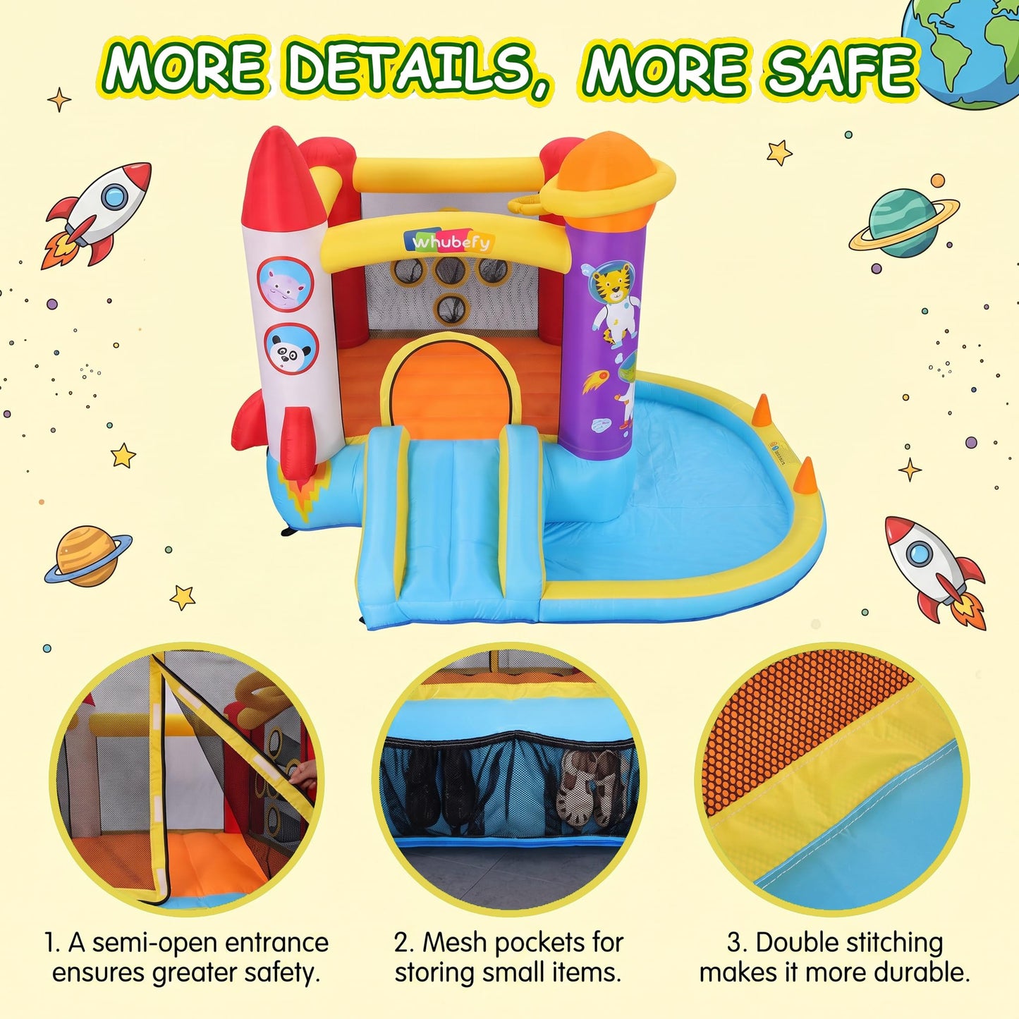 Whubefy Inflatable Bounce House for Kids 3-6, Bouncy House with Ball Pit Pool, Jumping Castle with Blower for Kids,Space Theme Play House 112x98.4 in