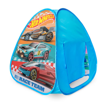 Hot Wheels™ Speed Zone Pop Up Play Tent for Kids - Triangle Indoor Playhouse with Peek Through Window - Easy Setup, Folds Flat for Storage - Safe
