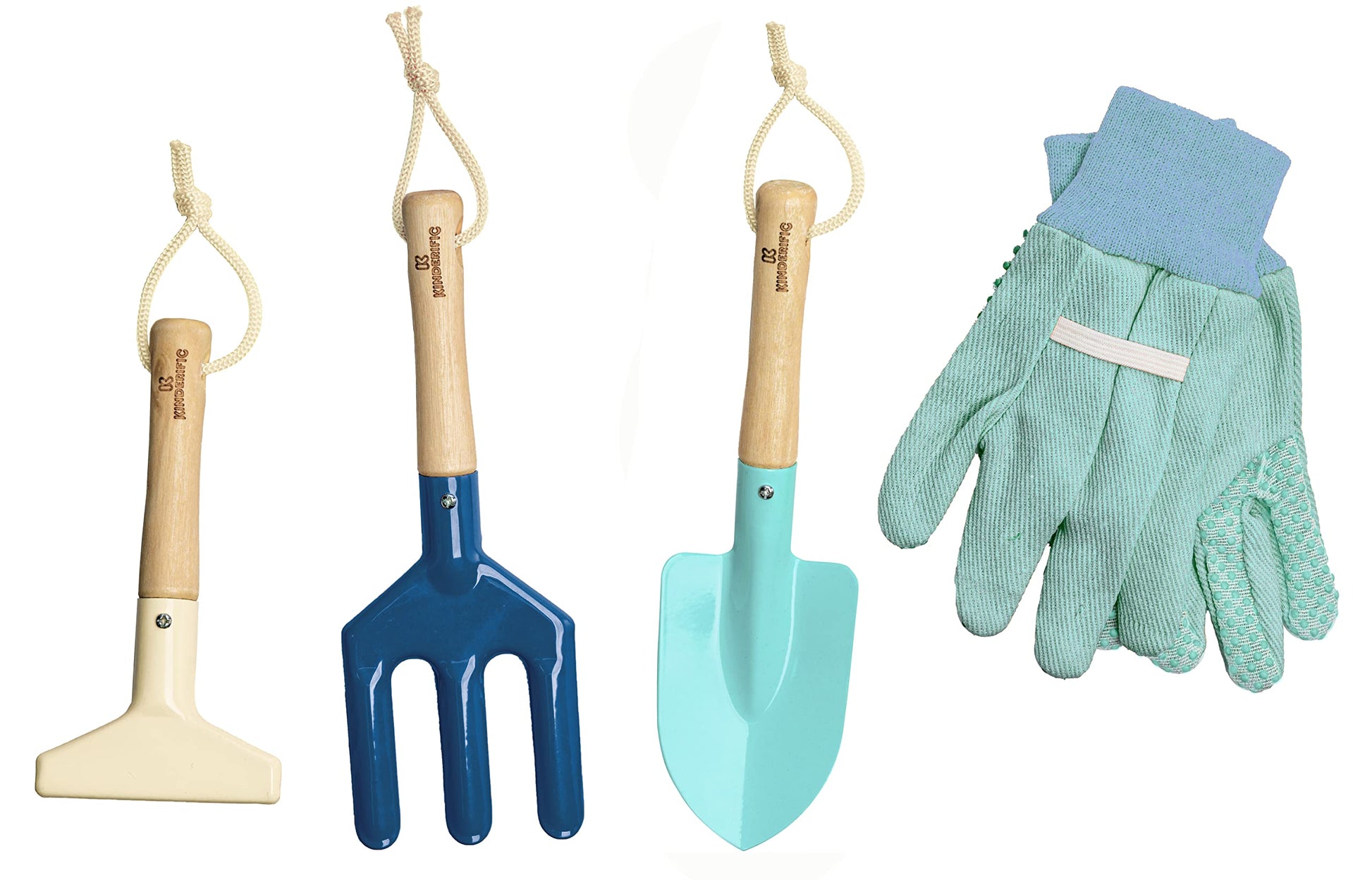 Gardening Set, Tool Kit, for Kids, STEM, Includes Tote Bag, Spade, Watering Can, Rake, Fork, Trowel and Gloves (Ocean Blue)