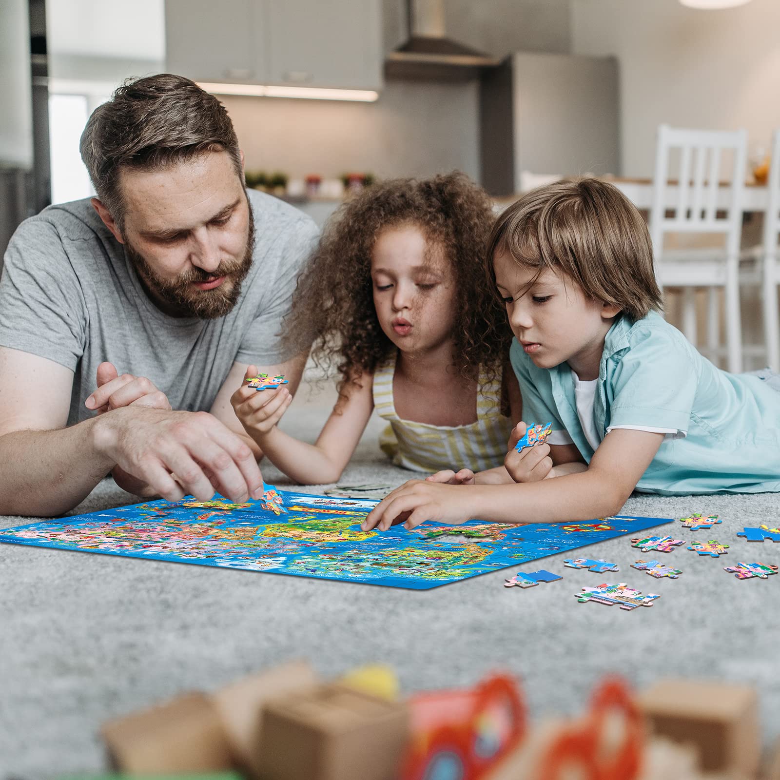 MOTYAWN 200 Pieces World Map Puzzle for Kids & Adults, World Map Jigsaw Puzzle Floor Puzzles Toddler Geography Educational Toys for Boys and Girls