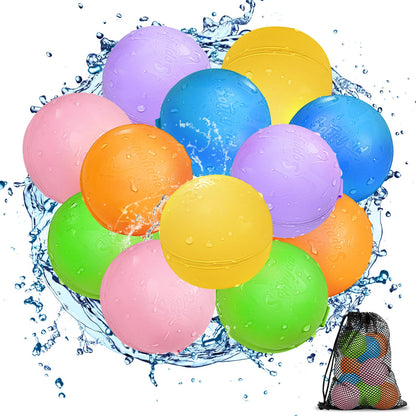 12PCS Reusable Water Balloons: Water Balloons for Kids Adult - Summer Outdoor Pool Beach Toys - 12 Pack Soft Water Bombs - Quick Fill Self Sealing