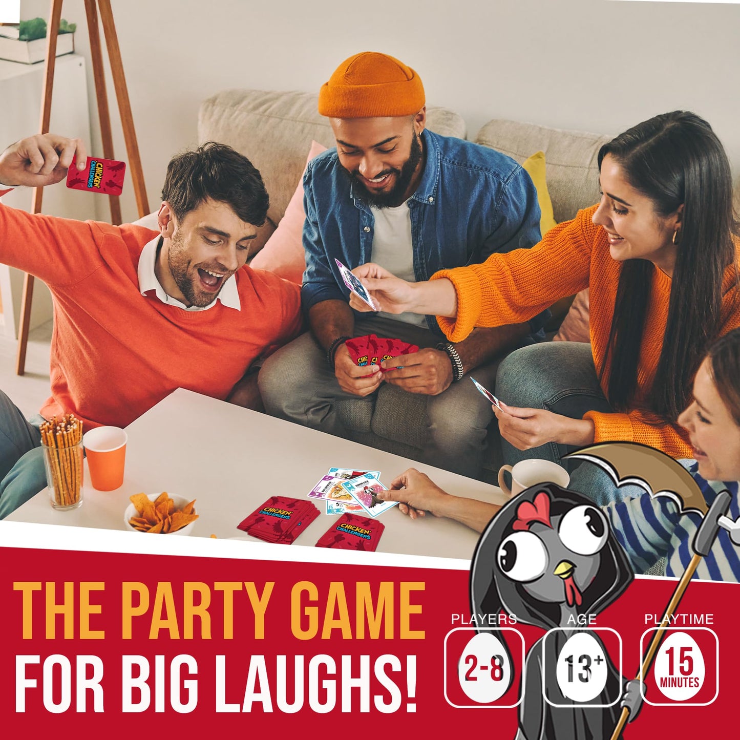 Chicken Challengers Card Game - Hilarious Strategy for Adults & Teens, Family Game Night, 2‑8 Players, Ages 13+, Travel‑Friendly