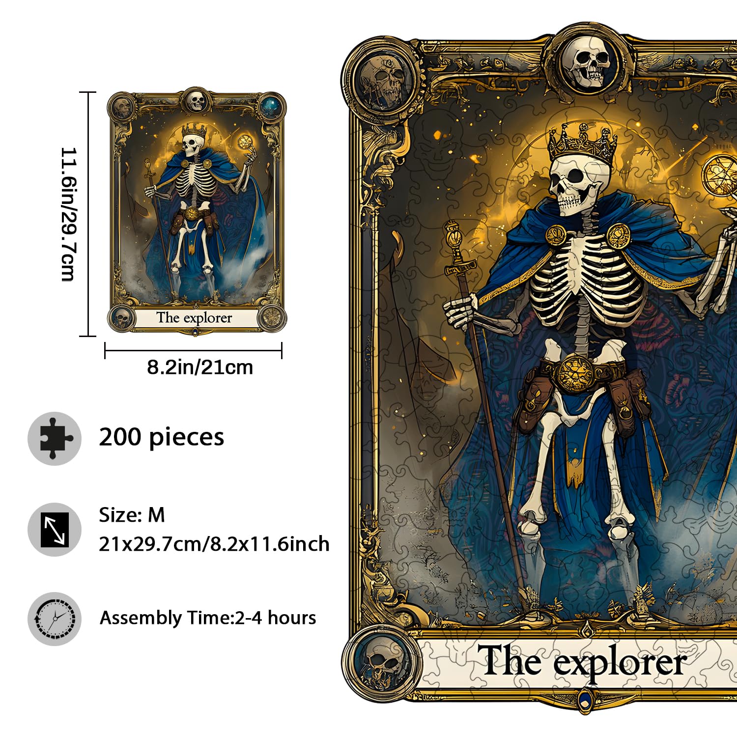 Wooden Jigsaw Puzzles for Adults, Skull Explorer Tarot Theme, 200 Pieces