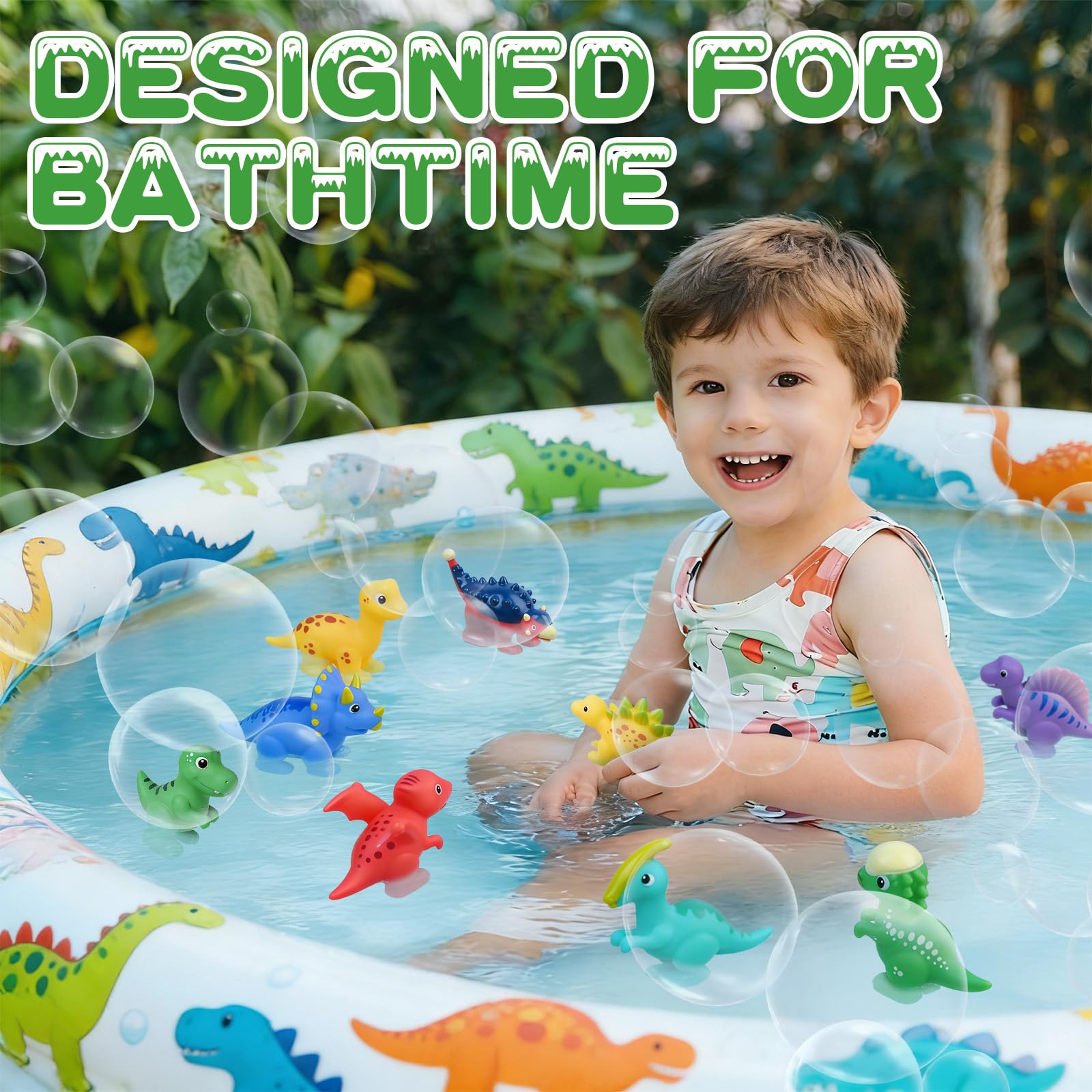 9PCS Dinosaur Bath Toys for Kids, Soft Mold Free Bath Toys