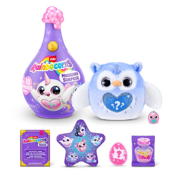 Rainbocorns Magicorn Series 1 (Owl) by ZURU - Magical Plush Surprise Toy in Collectible Magic Bottle with Booboocorn, Stickers, Bubble Powder,