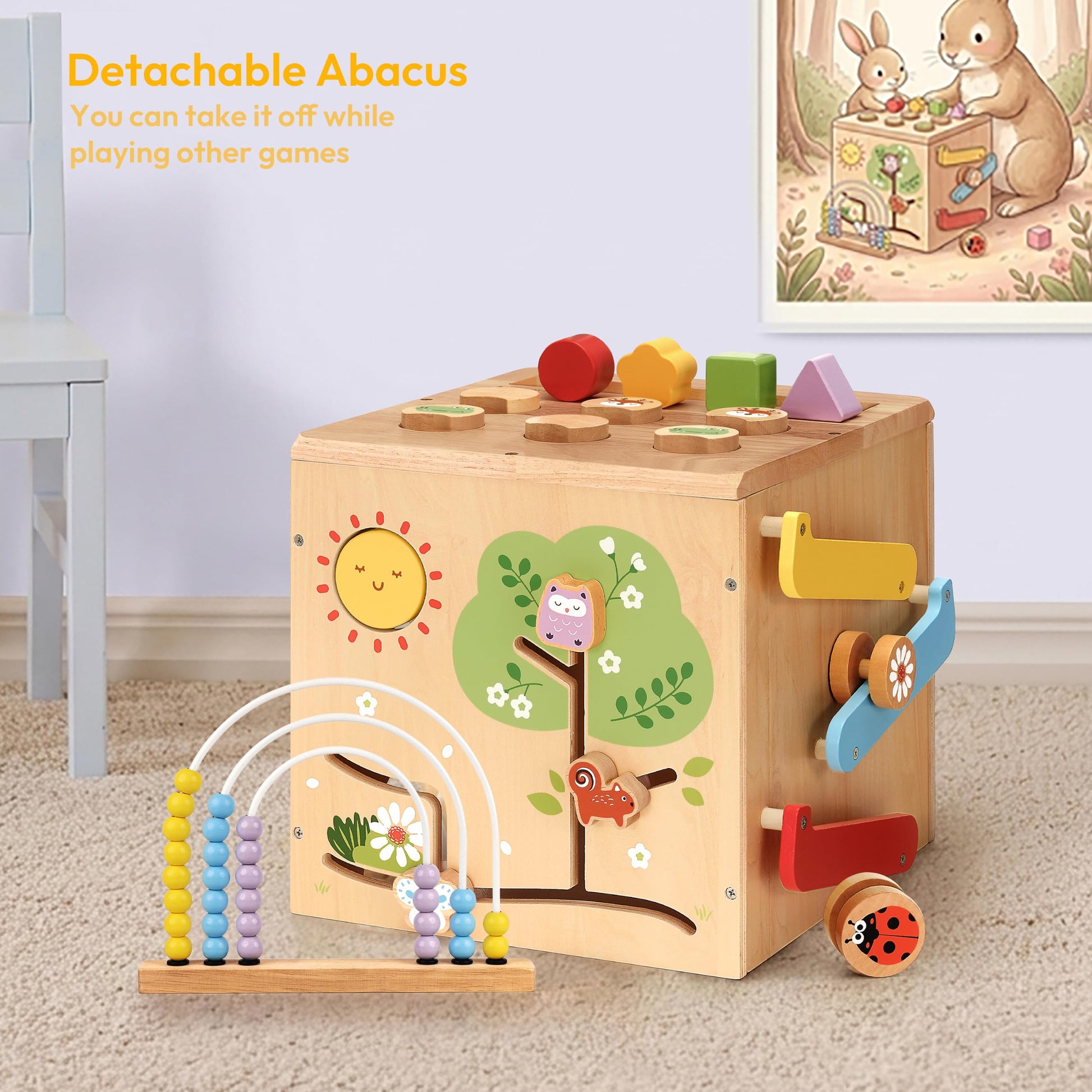 KizKnows Kid Wooden Activity Cube Montessori Development Toy for 1 Year Old