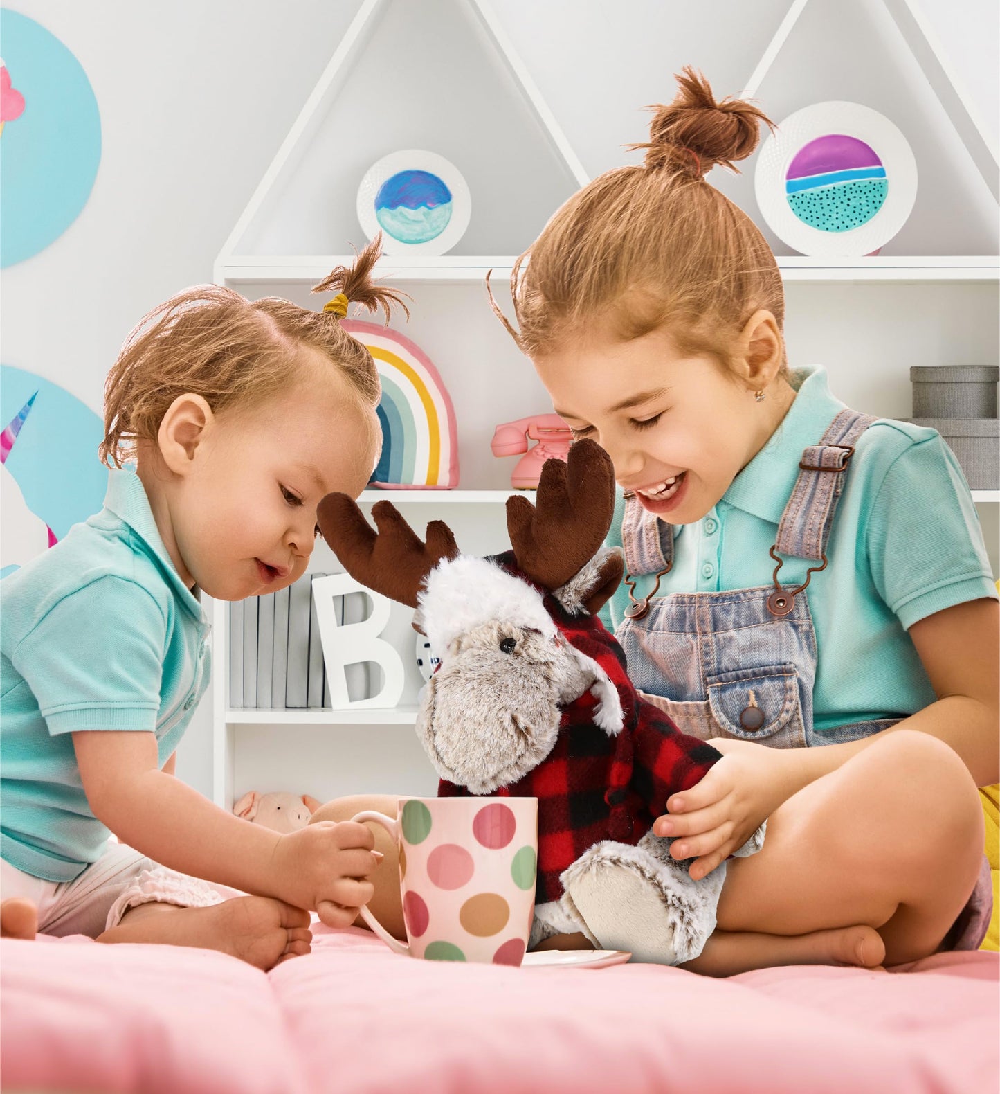 DolliBu Super Soft Plush Red Plaid Outfit Moose - Adorable Playtime Zoo Moose Plush with Clothes, Cute Wildlife Cuddle Gift - 9 Inches