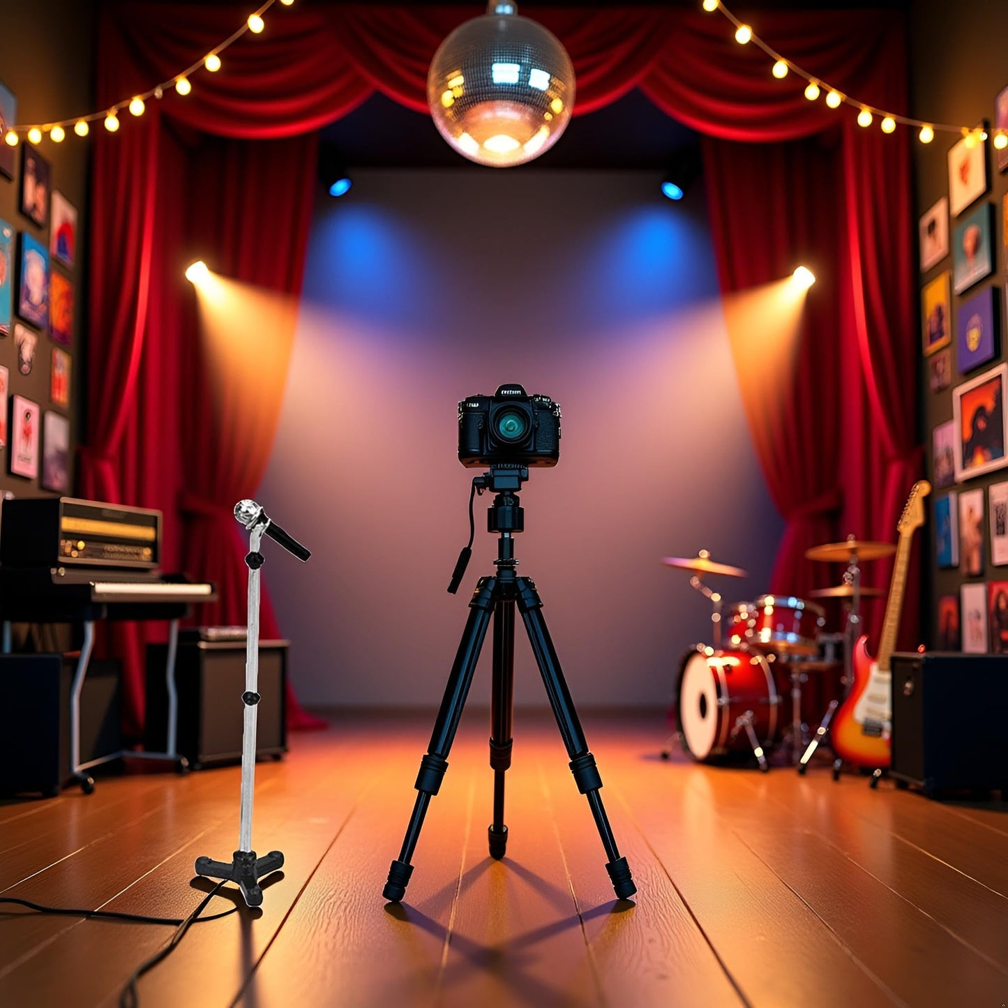 Black Dollhouse Decoration Accessories, 1:12 Dollhouse Miniature Scene Model Microphone with Stand Play Toy, Decortion, Dollhouse Furniture, Doll's