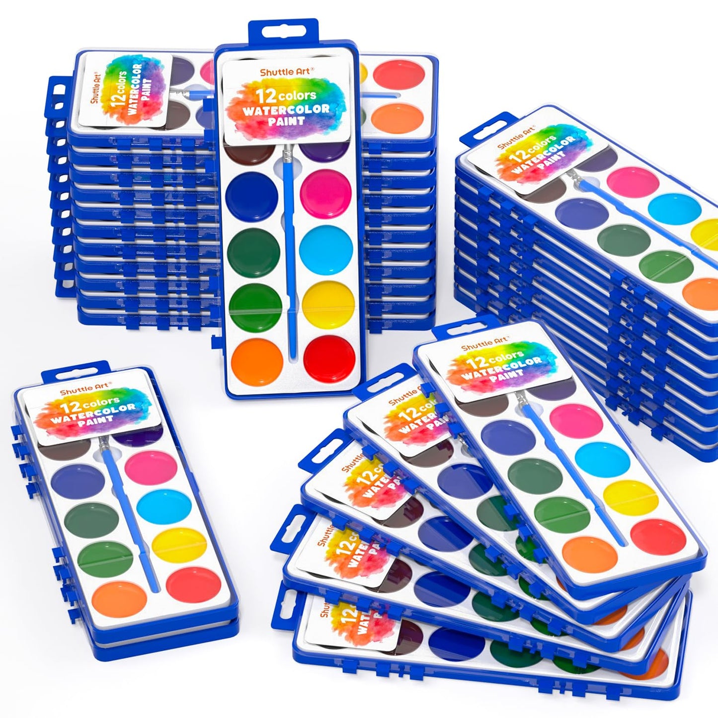 Shuttle Art 30 Pack Watercolor Paint Set Bulk, 12 Colors Watercolor Paint Set bulk with Paint Brushes for Kids and Adults, Washable Paint