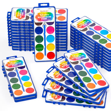 Shuttle Art 30 Pack Watercolor Paint Set Bulk, 12 Colors Watercolor Paint Set bulk with Paint Brushes for Kids and Adults, Washable Paint