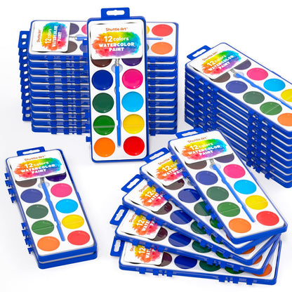 Shuttle Art 30 Pack Watercolor Paint Set Bulk, 12 Colors Watercolor Paint Set bulk with Paint Brushes for Kids and Adults, Washable Paint