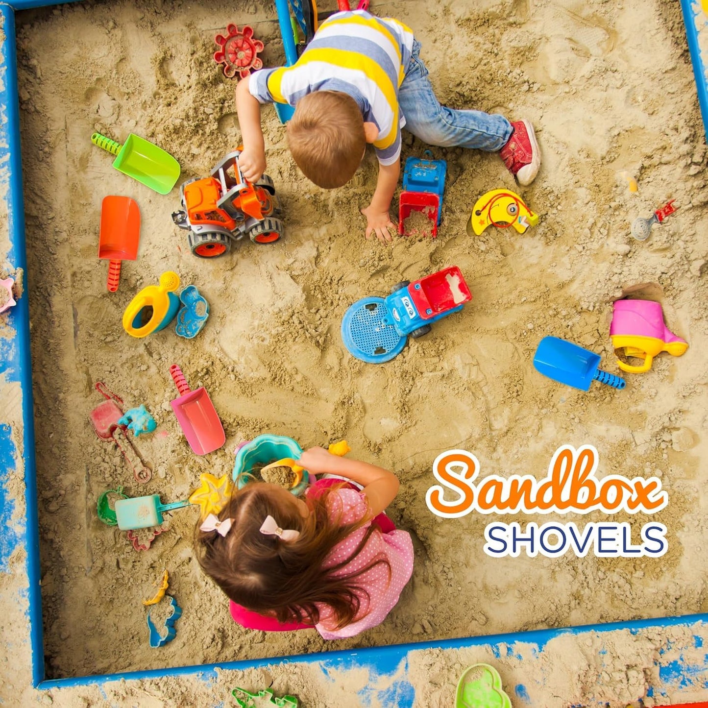 4E's Novelty Sand Shovel for Kids Bulk, 12 Pack Heavy Duty Plastic Beach Shovels - for Planting, Toddler Digging & Garden Tool, Sandbox Toys, End