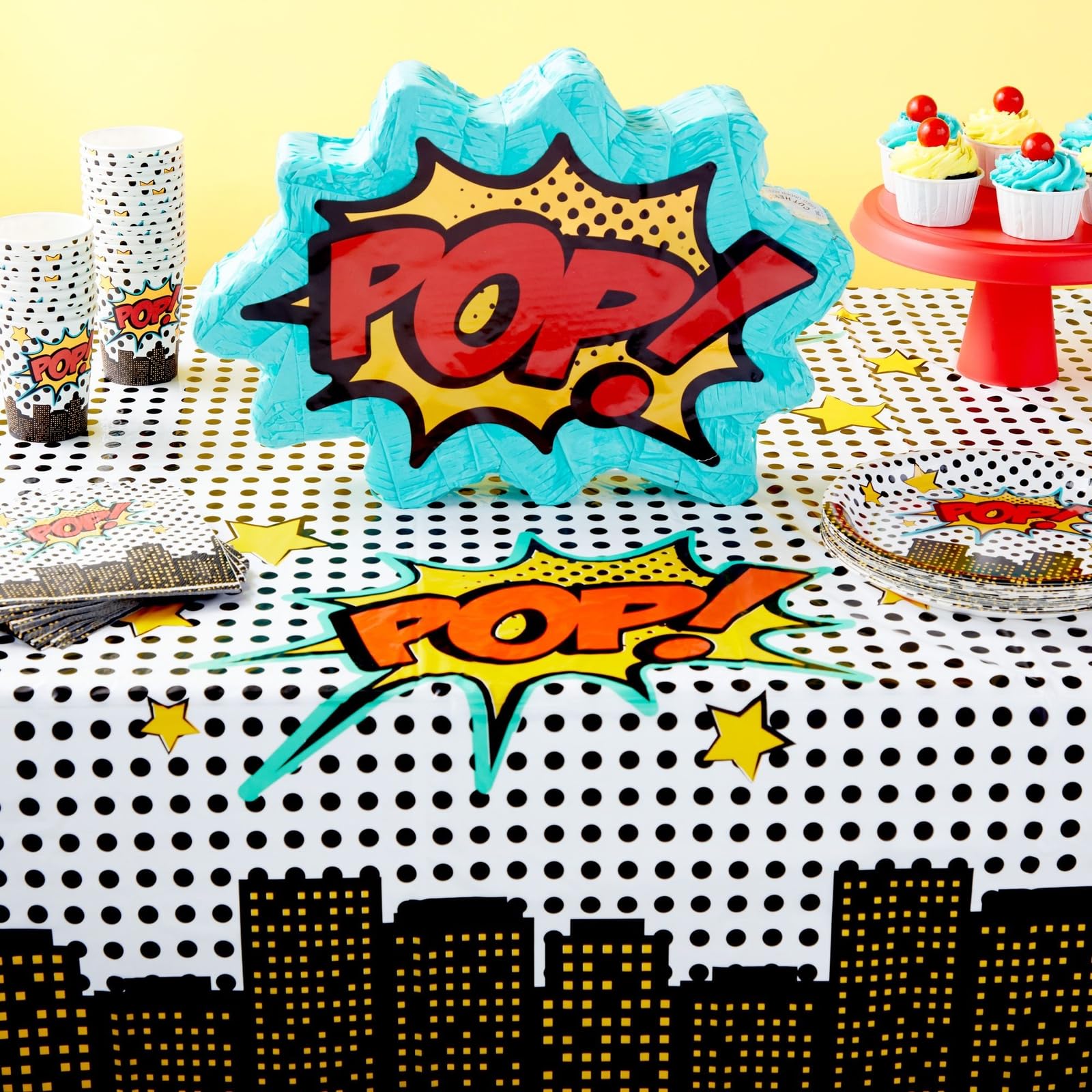 Blue Panda 3-Pack (3 Tablecloths) Comic Book Party Decorations Tablecloths | Disposable Plastic Superhero Table Covers | Waterproof Spill Protection