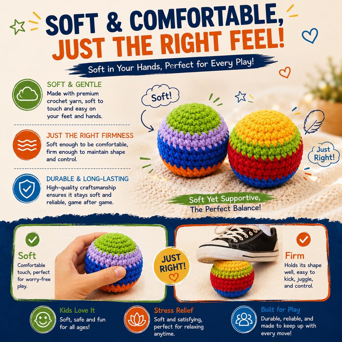 ASONA Hacky Kick Footbag Balls Bulk for Adults & Kids Sack