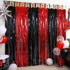 Black Red Party Streamers Backdrop, 2 Pack Black Red Fringe Curtains Tinsel Photo Streamers for Stranger/Friday Party/Halloween Party Decorations