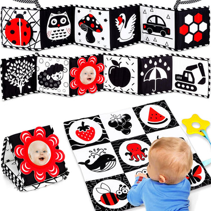 High Contrast Baby Toys for Newborn Infant 0-6 Months Montessori Tummy Time Black and White Sensory Crinkle Toys 0-3 3-6 Months Soft Books Carseat