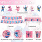 Stitch Party Supplies, Birthday Party Decorations Set Includes Banner, Plates, Napkins, Cups, Hanging Swirls, Tablecloth for Boys Girls Stitch Angel