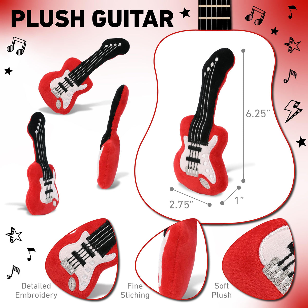 DolliBu Electric Guitar Stuffed Plush - Cute Super Soft Musical Instrument for Kids and Babies, Boy and Girls Guitar Toy - 6 Inch