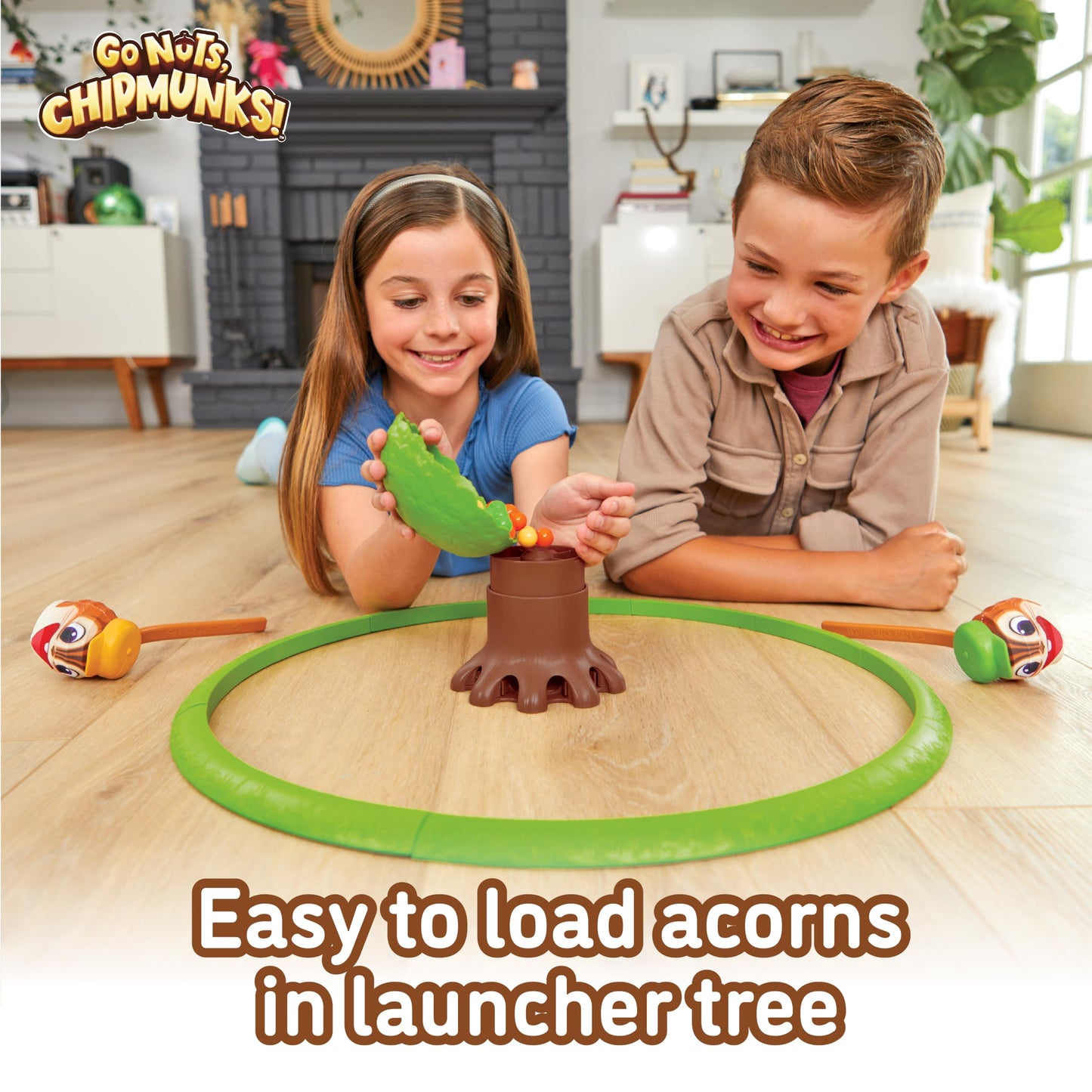 Go Nuts, Chipmunks! Acorn Collecting Family Game for Kids - Fast-Paced Marble Chase Board Game with Launcher Tree, Quick Setup and Easy to Play, Fun