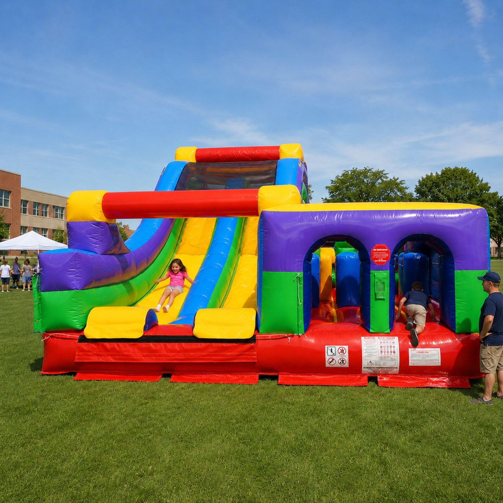 TentandTable Giant Inflatable Obstacle Course Rock Climb & Slide, Rainbow