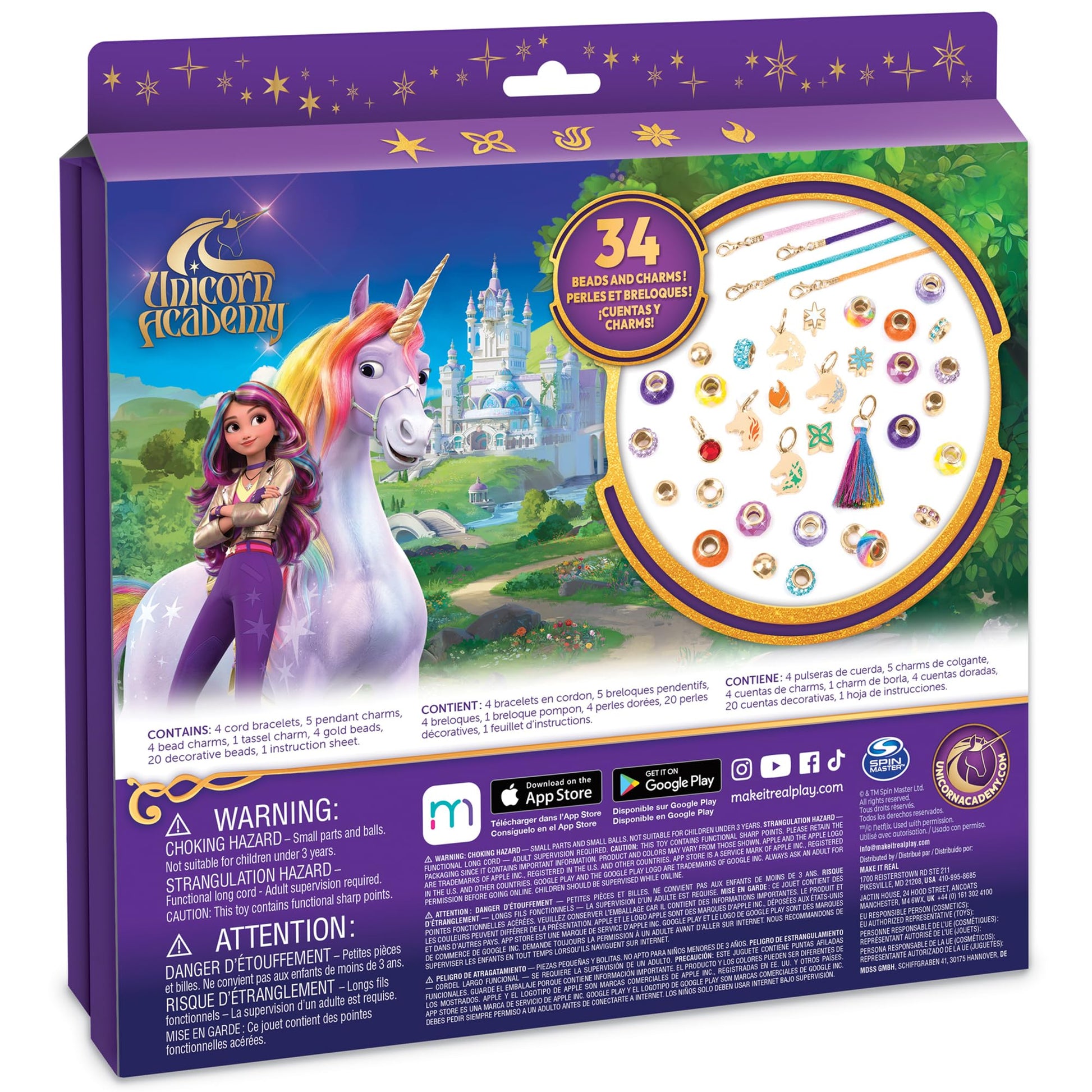 Make It Real: Unicorn Academy: Enchanting Unicorn Charms Bracelet Kit - 39pc DIY Jewelry Craft, Make 4 Charm & Bead Bracelets, Netflix Series, Kids 8+