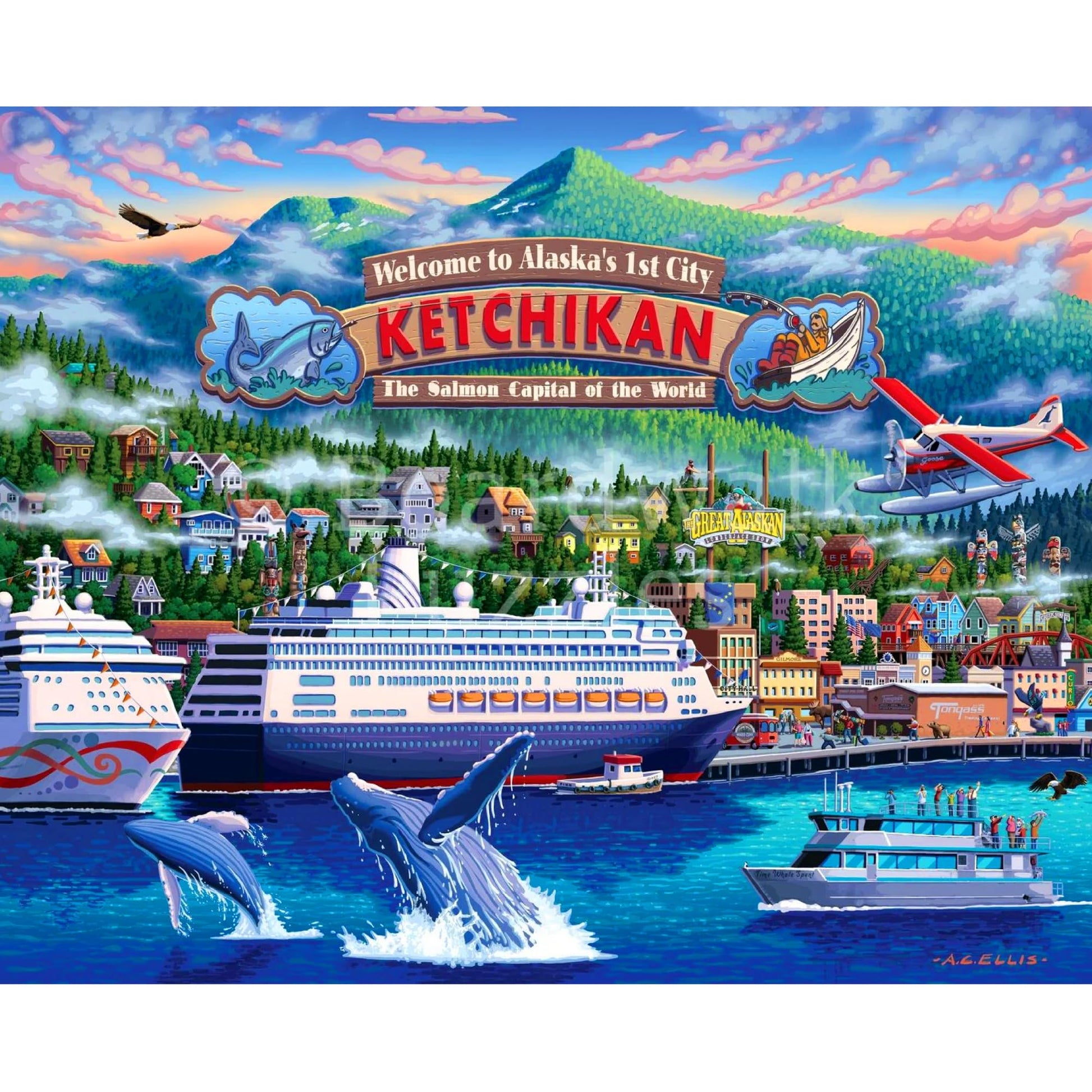 Boardwalk Ketchikan 210 Piece Personal Puzzle, Jigsaw Puzzles with Premium Box, Alaska Gifts for Adults, 6"x8"
