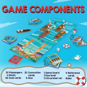 MindWare Overboard! Strategy Board Game for Kids & Families - Adventurous Dice Game with Boats, Passengers & Cards, 2-4 Players, Ages 8+